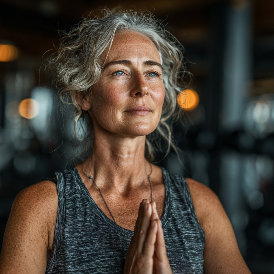Grupo de adultos mayores en clase de yoga